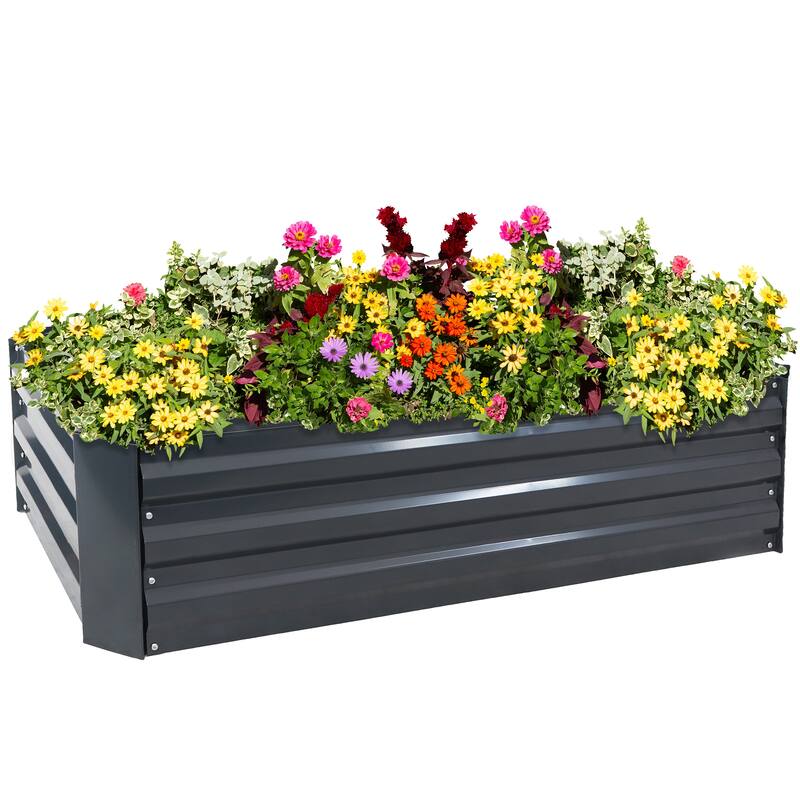 Sunnydaze Galvanized Steel Raised Garden Bed - 4' x 2' Rectangle