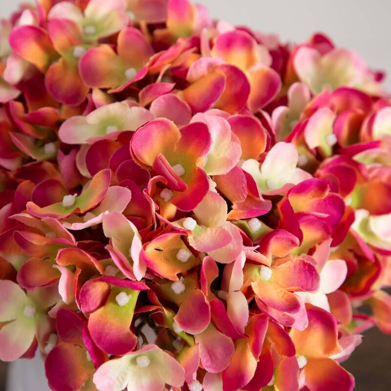 Artificial Hydrangea Floral Arrangement with Metal Vase - 11" - Pink