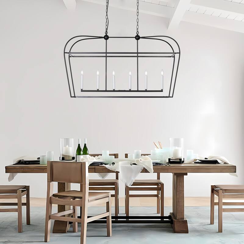 Linear Lantern 6-Light Foyer Debonair Island Chandelier Candle - N/A