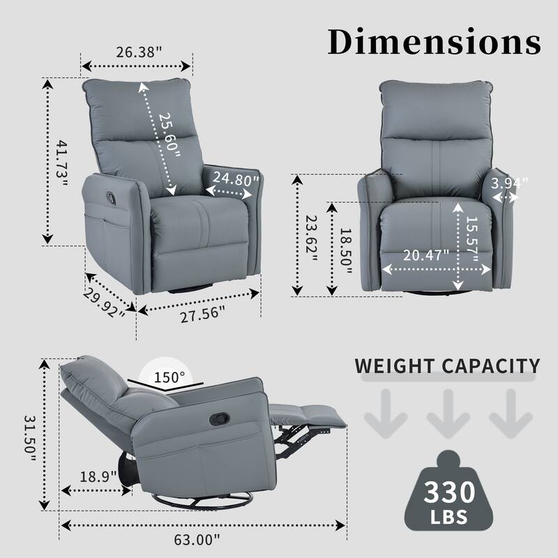 360° Swivel Rocker Manual Recliner Chair for Living Room, Bedroom