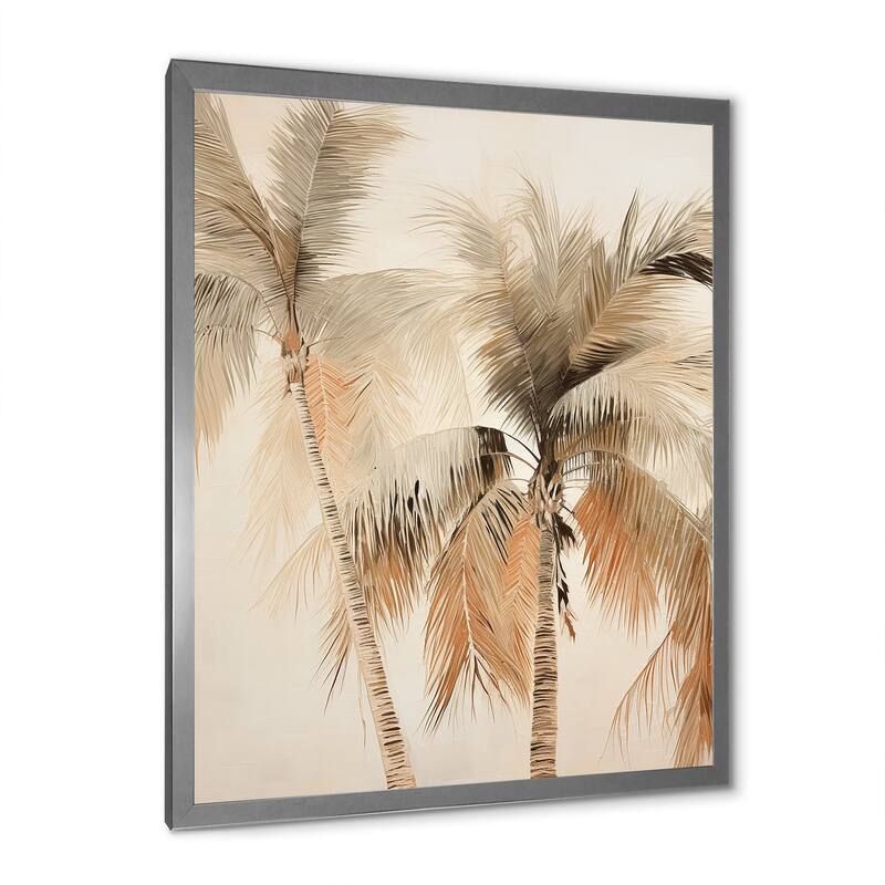 Designart "Minimalism Vintage Tropical Tranquility Palm Trees II" Palms & Palm Trees Framed Wall Art Prints