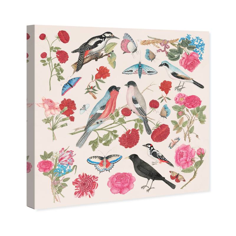 Wynwood Studio Canvas Animals Bird Sighting II Pink and Traditional Wall Art Canvas Print - Pink, Blue