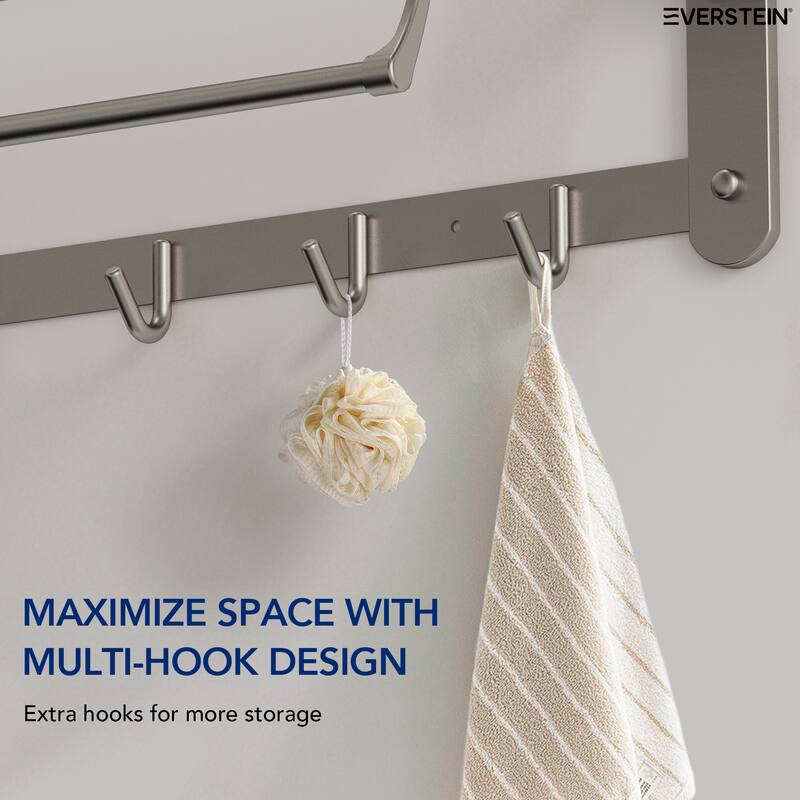 2-Tier Stainless Steel Bath Towel Rack with 5 Hooks