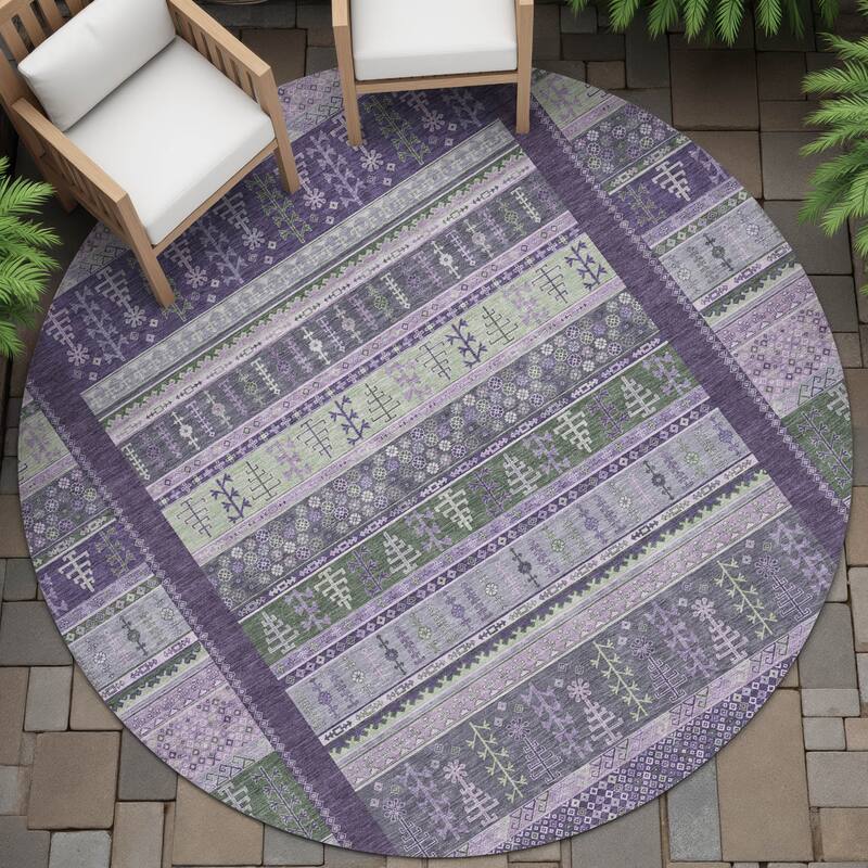 Machine Washable Indoor/Outdoor Global Kilim Chantille Rug - Purple - 8' x 8'