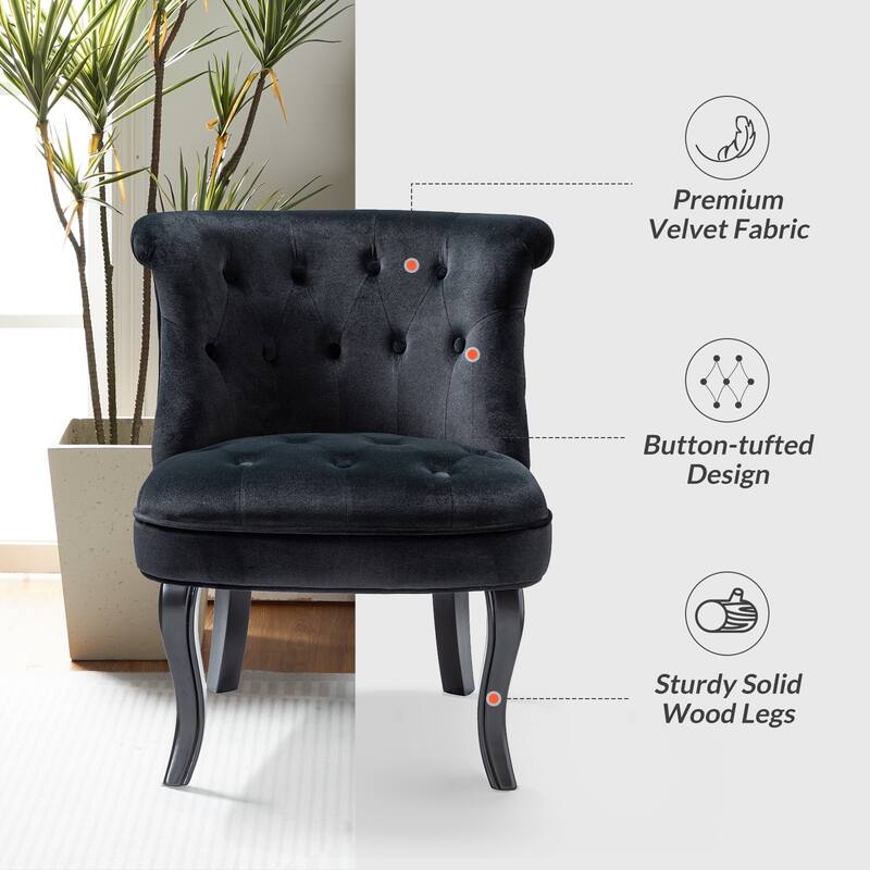 Paolino 25.1" Wide Traditional Velvet Button-tufted Back Stools with Wood Legs by HULALA HOME