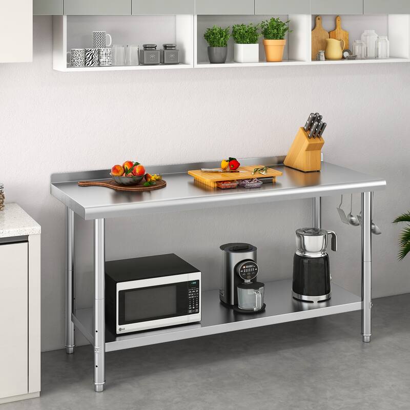 Stainless Steel Overshelf, 2 Tier Overshelf with Hook, Adjustable Double Overshelf for Kitchen Prep Table - 60''X24''