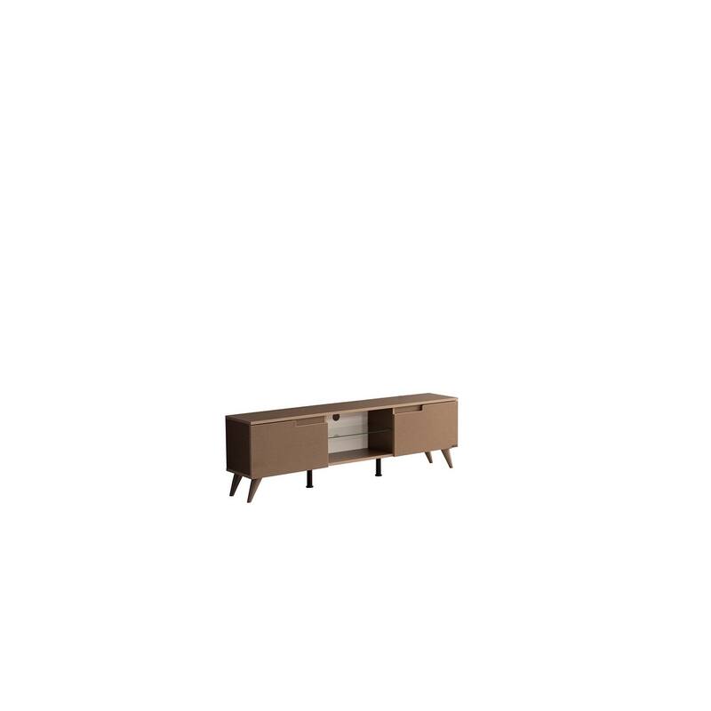 Dannie Modern TV Stand with 2 Doors Storage Cabinets 1 Glass Shelf, Wood Finish, Living Room Entertainment Center