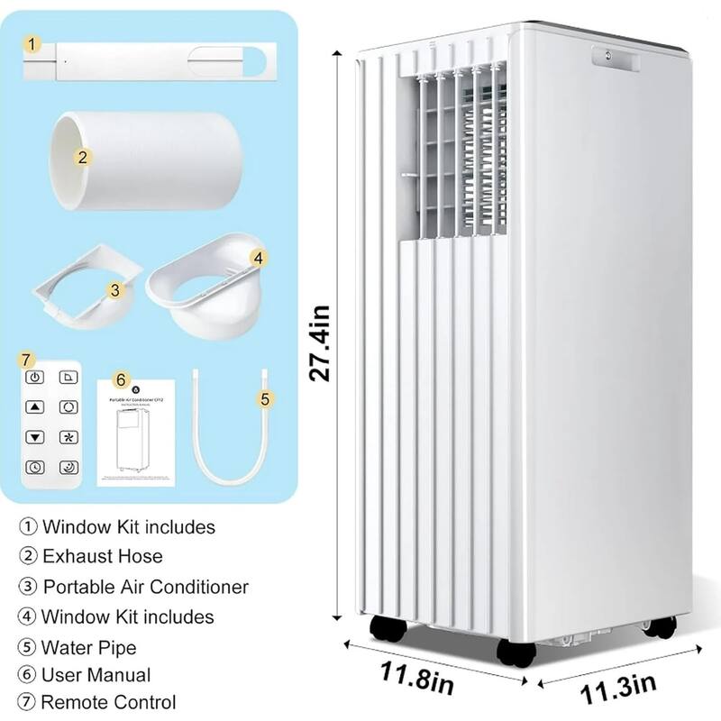 8000 BTU Portable Air Conditioner - 3-In-1 Cooling for 450 Sq - White