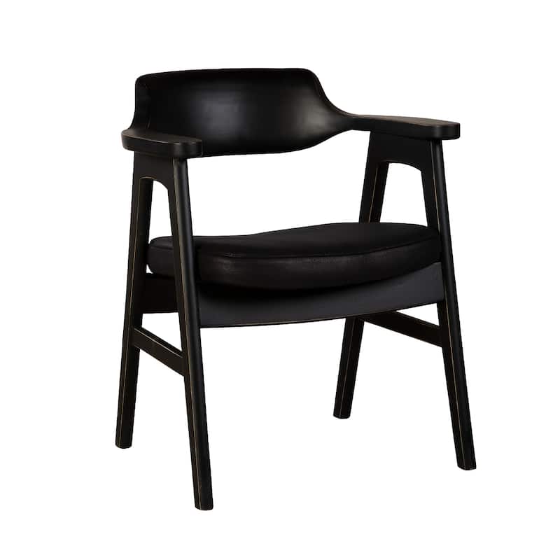 Zsy Dining Armchair w Curved Back, Black Birch Wood and Faux Leather