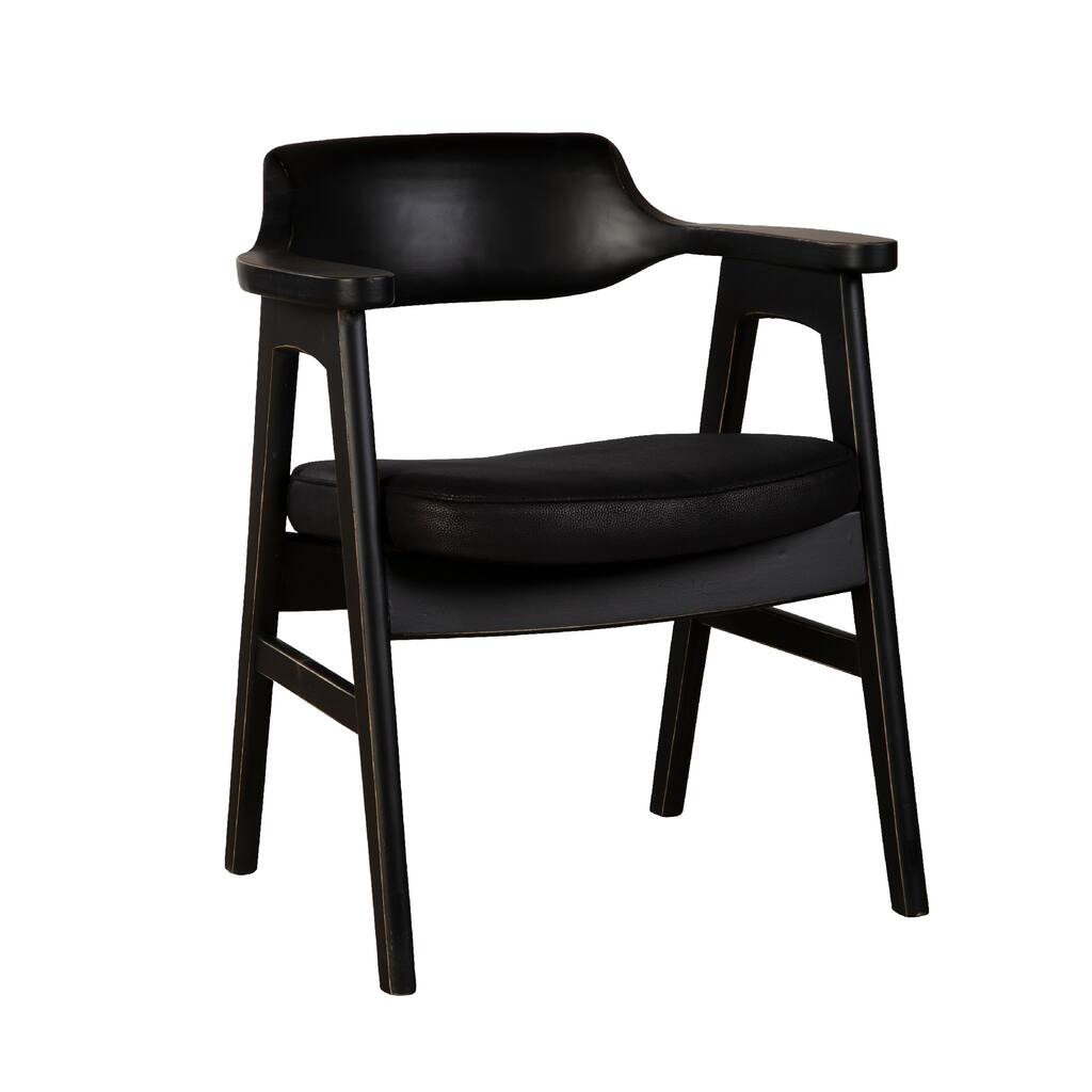 Zsy Dining Armchair w Curved Back, Black Birch Wood and Faux Leather