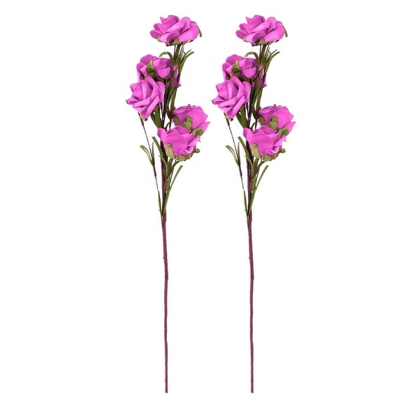 Foam Rose DIY Craft Emulational Artificial Flower Bouquet Ornament Fuchsia 2pcs