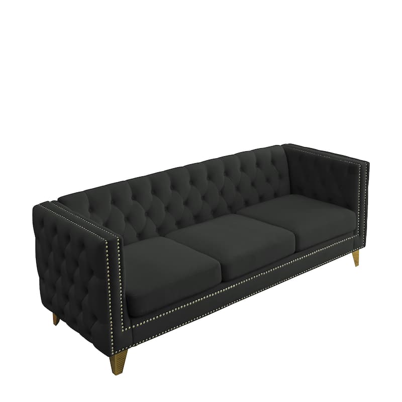Elegant Chesterfield Sofa with Copper Nailhead Trim - 3-Seater Couch