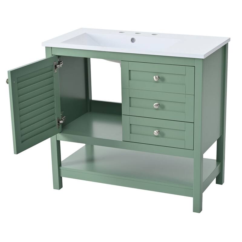 36 inch MDF Freestanding Bathroom Vanity Set in Green with Integrated Resin Sink