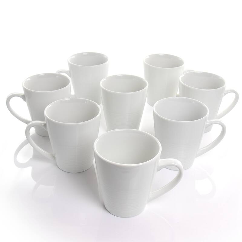 12 Ounce Sturdy Porcelain Mug 8 Piece Set in White