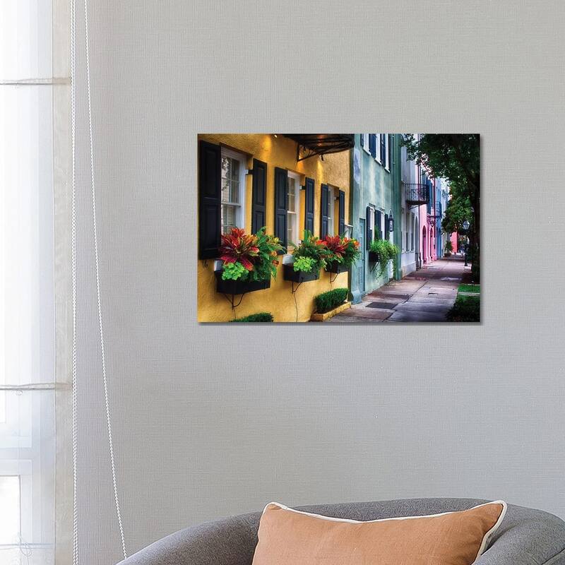 iCanvas "Rainbow Row, Row Of Colorful Historic Houses,East Bay Street, Charleston, South Carolina" by George Oze Canvas Print - 18x26x1.5