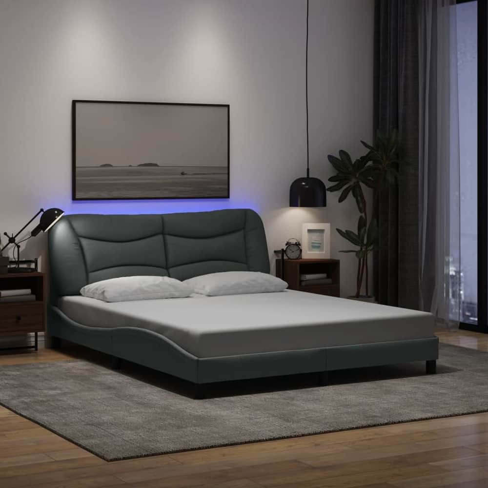 vidaXL Bed Frame with LED Lights Base Curved Platform Bedroom Furniture Fabric