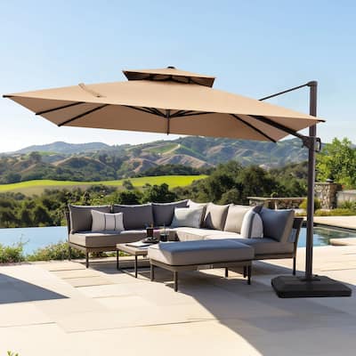 10FT Square Patio Cantilever-Offset 360 Degree Rotation Umbrella with Base