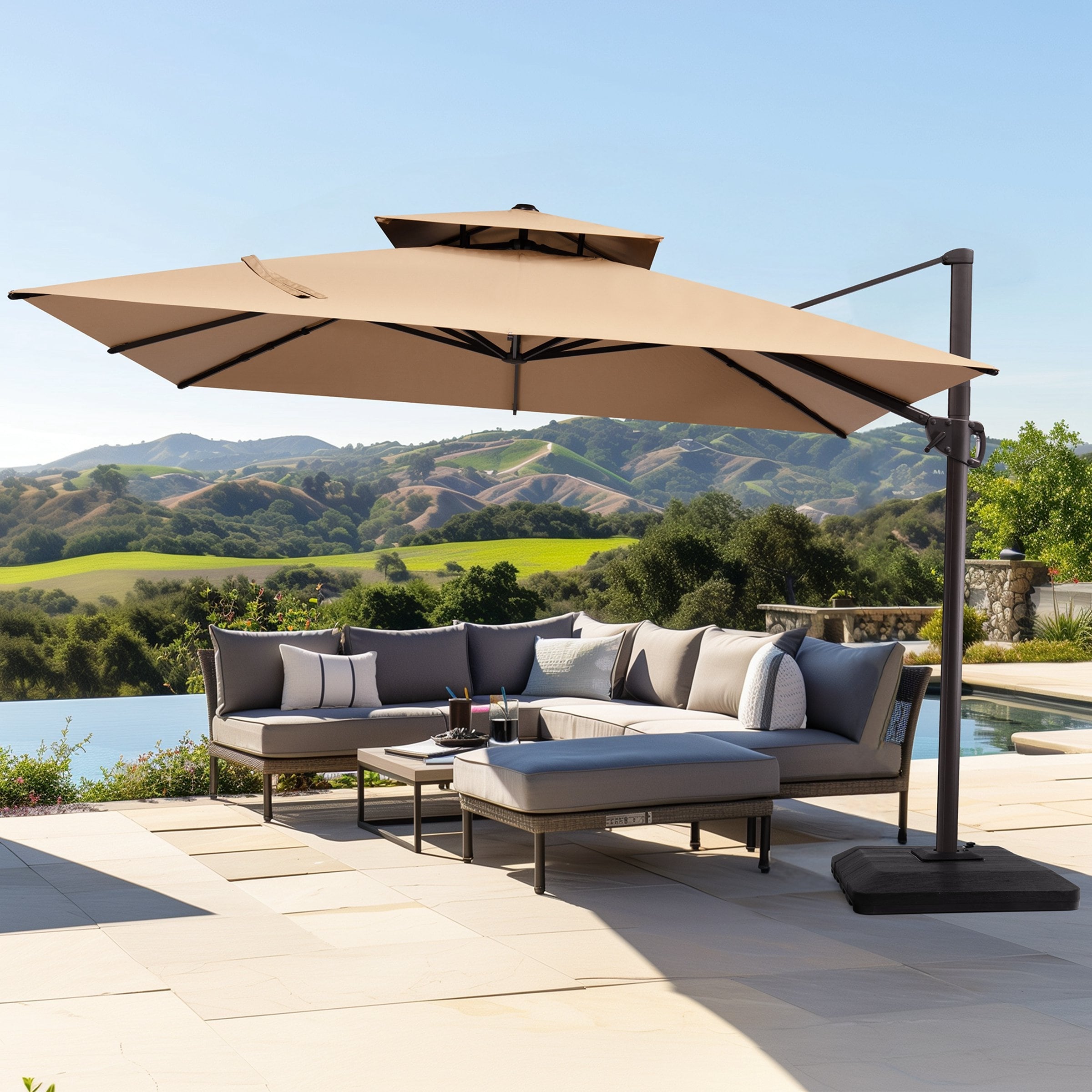 10 x 10 ft Outdoor Patio Offset Cantilever Umbrella 360-Degree Rotation with Base