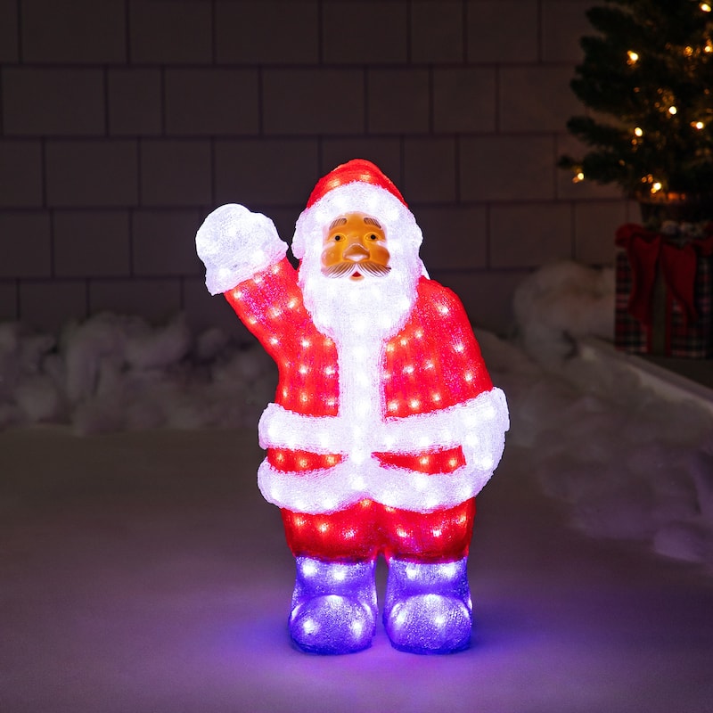 Lighted Waving Santa Claus Grade Acrylic Christmas Display Decor 2' - Red