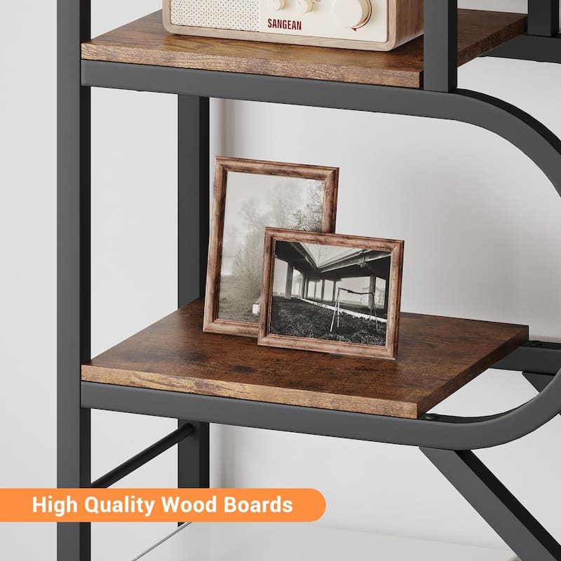 81.7 Inch Arched Bookshelf, Open Bookshelf with Storage Shelf, Geometric Bookcase Display Racks Tall Standing