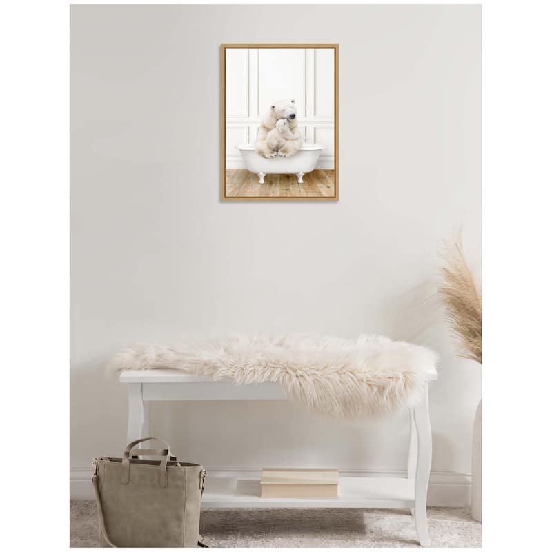Kate and Laurel Sylvie Mother and Baby Polar Bear in Traditional Vintage Bathtub Framed Canvas by Amy Peterson