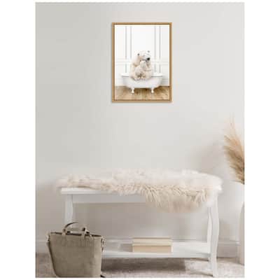 Kate and Laurel Sylvie Mother and Baby Polar Bear in Traditional Vintage Bathtub Framed Canvas by Amy Peterson