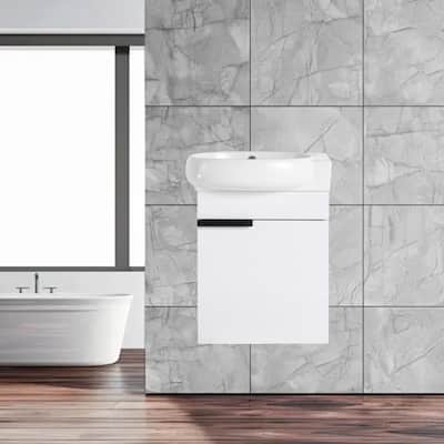 Compact 16'' Wall-Mounted Bathroom Vanity with Ceramic Sink & Soft-Close Door Hinges - Ideal for Small Bathrooms