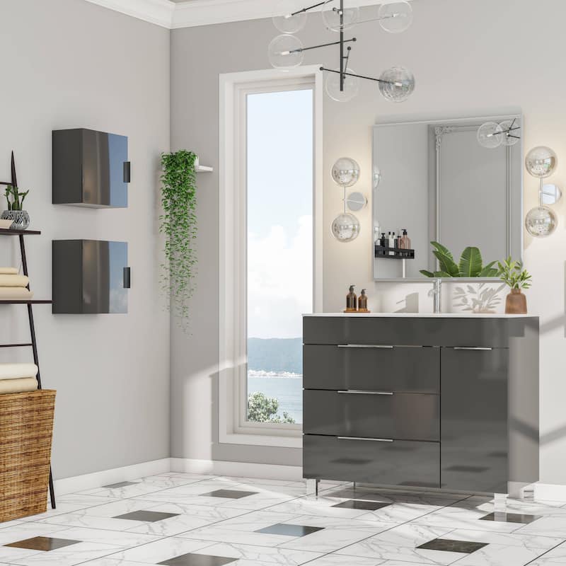 Eviva Escorpio 14"W x 6"D x 14"H Gray Wall-Mounted Linen Cabinet