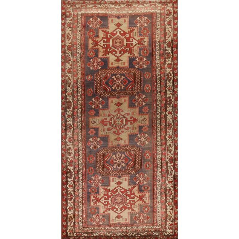 Blue Ardebil Persian Runner Rug Hand-knotted Vintage Wool Carpet - 4'4"x 10'4"