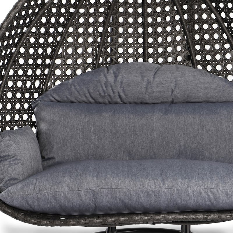Hanging Egg Swing Chair Durable Iron Frame Breathable Wicker Fits 2 People UV Resistant with Cover by LeisureMod