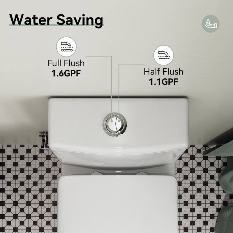 HOROW High Efficiency One Piece Dual Flush Elongated White Toilet 1.1/1.6 GPF Soft Closing Seat Included