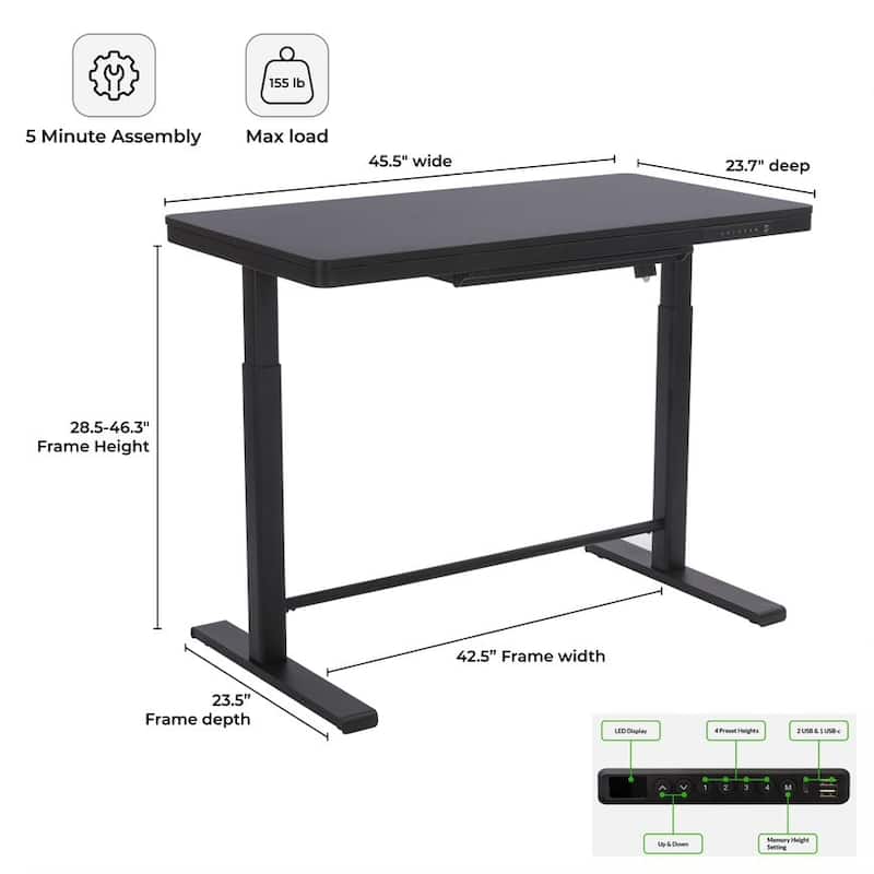 Rise Up Glass electric standing desk glass desktop adjustable height
