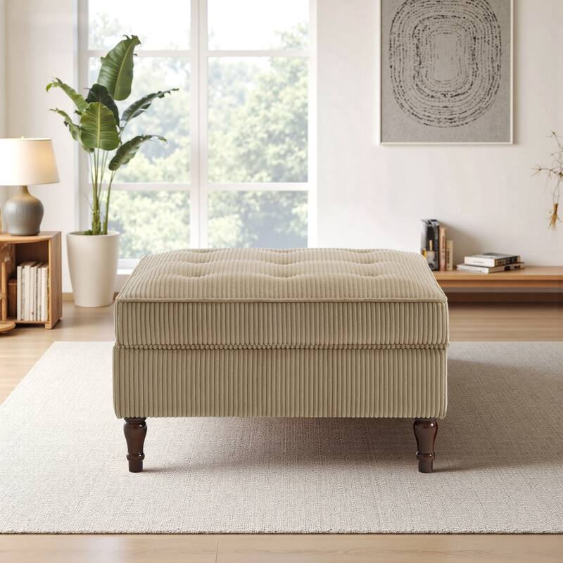 Corduroy Flip Top Dual-Use Storage Ottoman Coffee Table