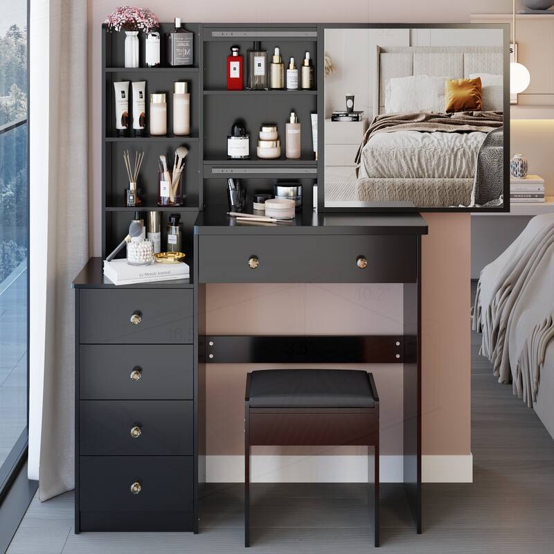 Versatile Middle Size Bedside Cabinet with Extra Large Sliding Mirror and High Capacity Storage