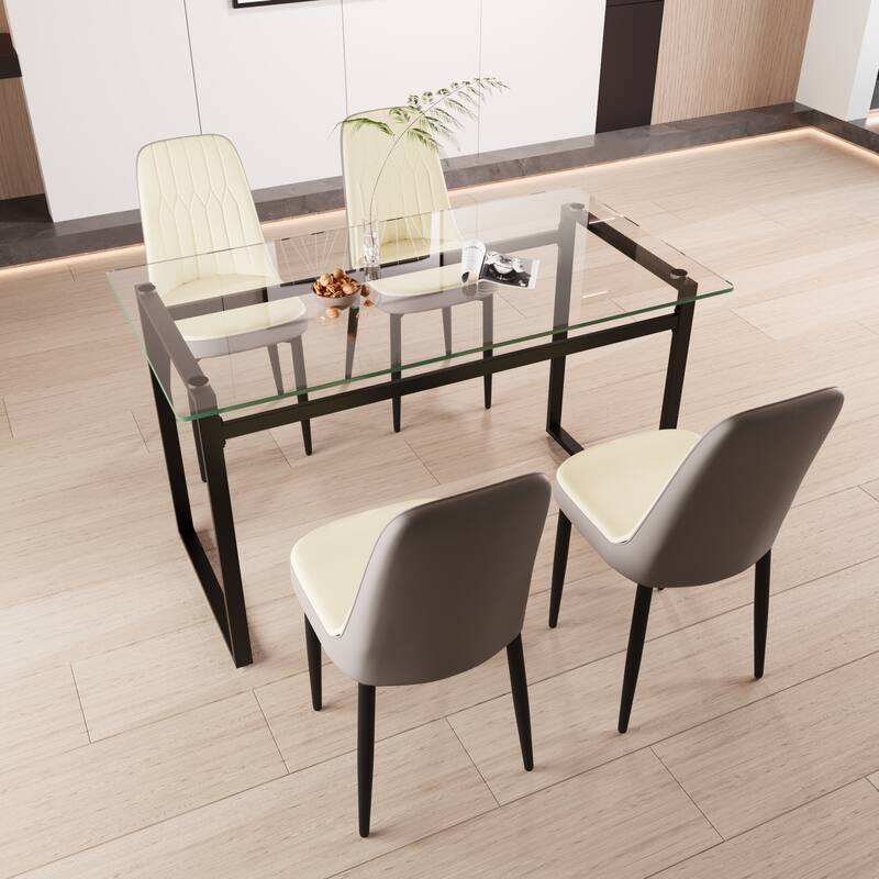 Modern Dining Set with Rectangular Glass Table & PU Upholstered Chairs