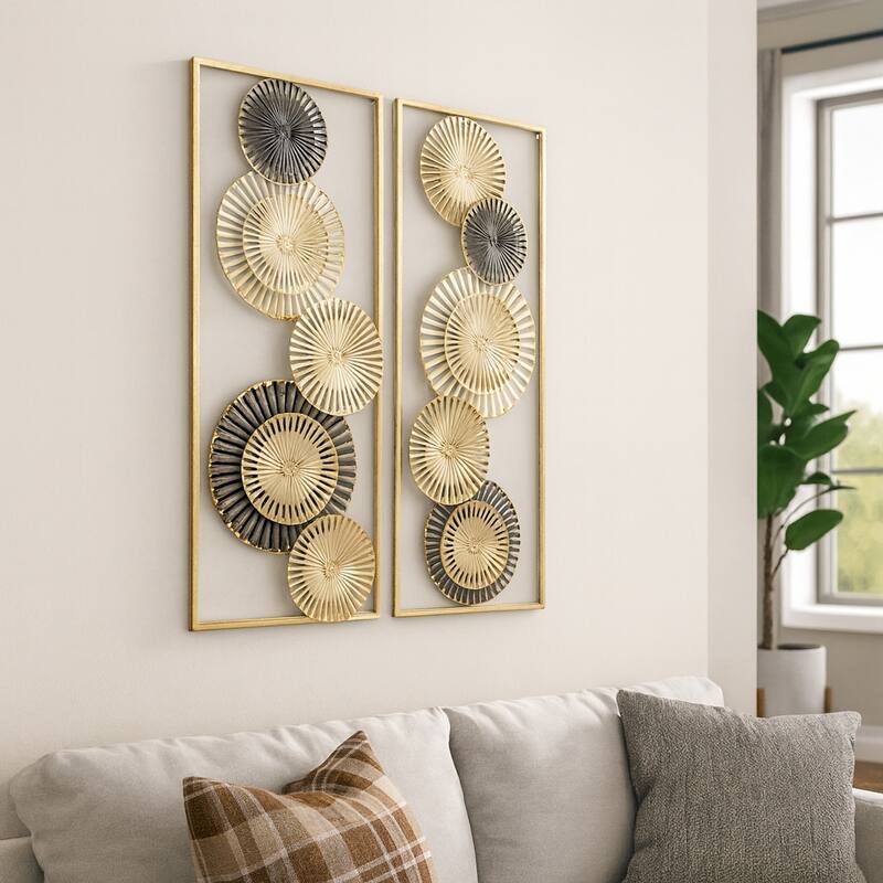 Metal Geometric Pierced Disc Wall Art Set - Gold, 32" - Gold/ White - 32.0"