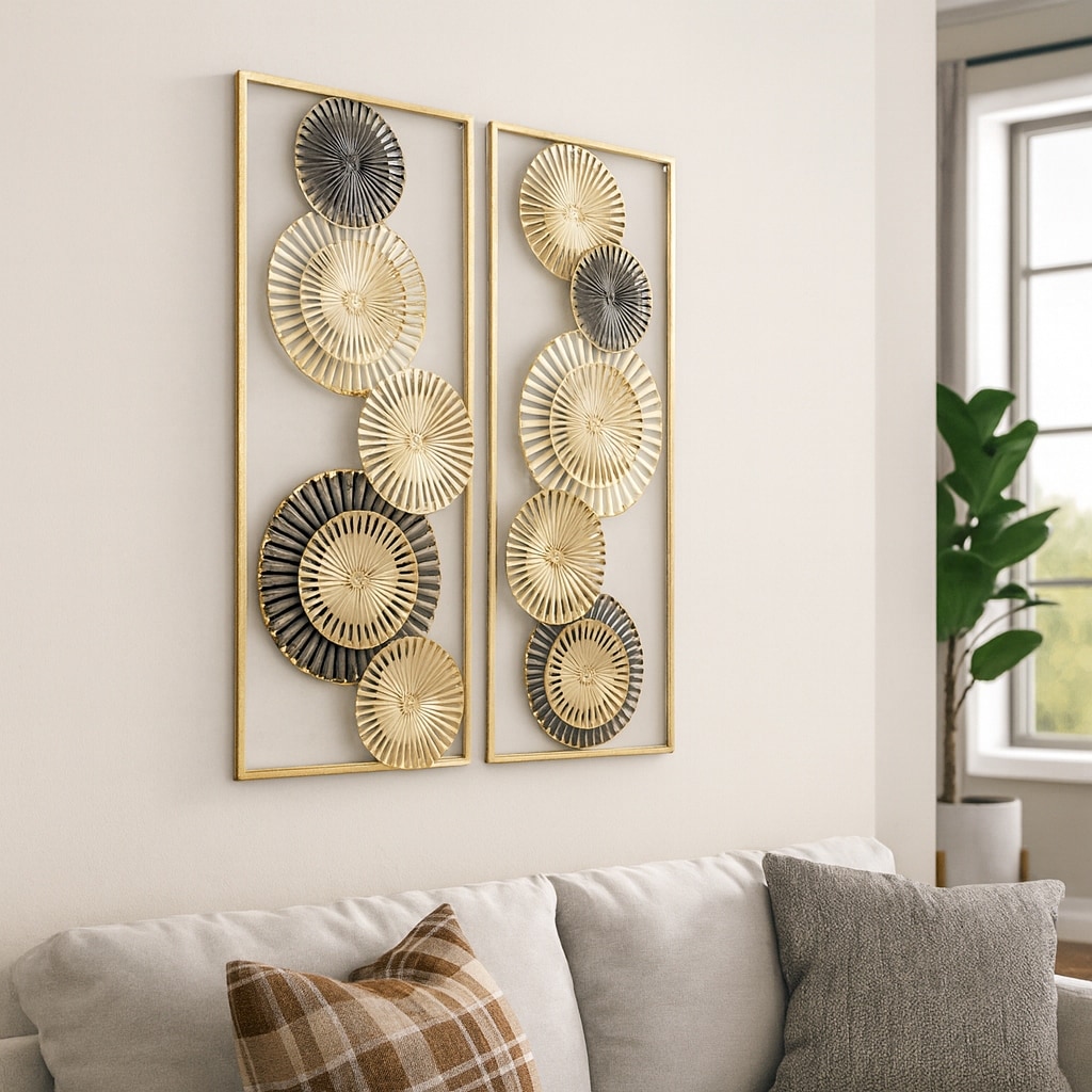 Metal Geometric Pierced Disc Wall Art Set - Gold, 32"