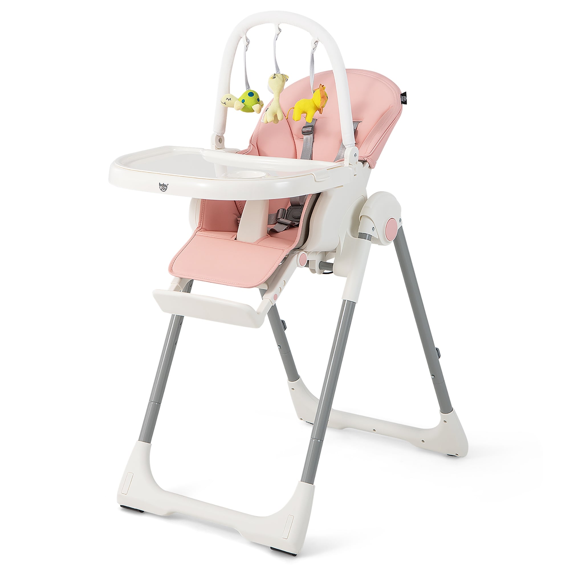 Foldable Baby High Chair w/ 7 Adjustable Heights & Free Toys Bar