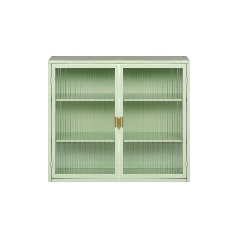 27.56"Glass Doors Modern Two-door Wall Cabinet with Featuring Three-tier Storage for Entryway Living Room Bathroom Dining Room