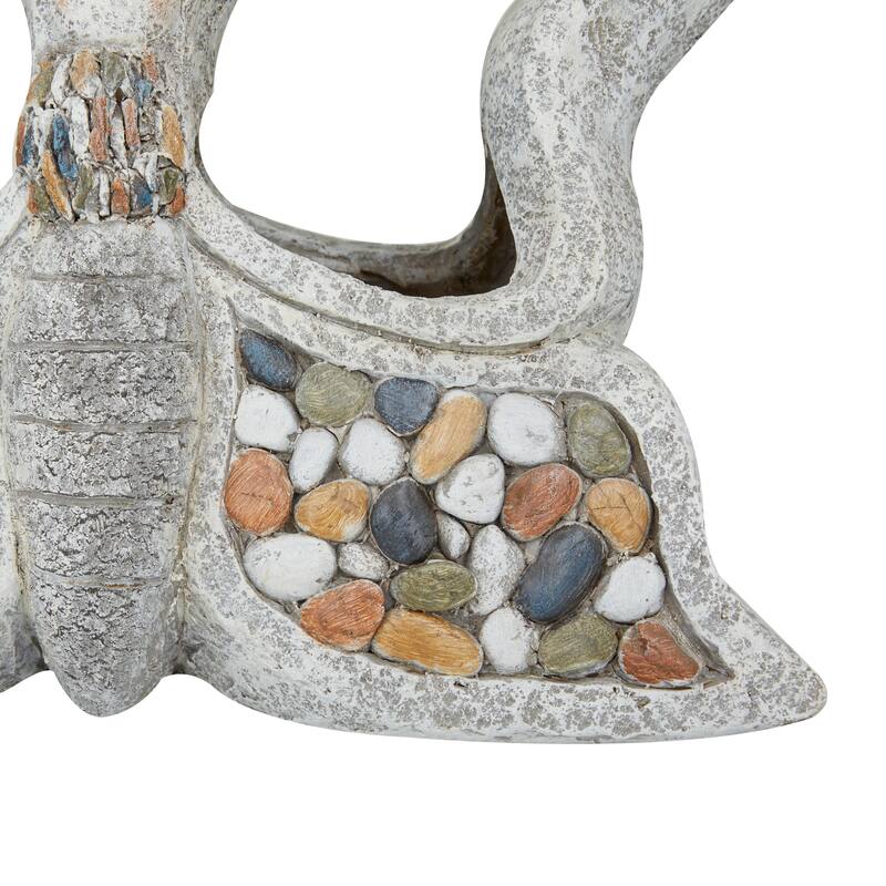 Gray Fiberglass Indoor Outdoor Planter with Stone Mosaic Design