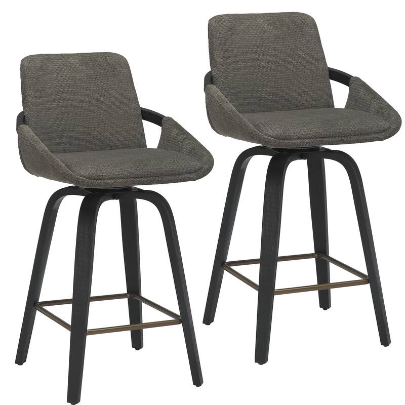 Modern Faux Leather & Bentwood 26" Counter Stool w/Swivel, Set of 2