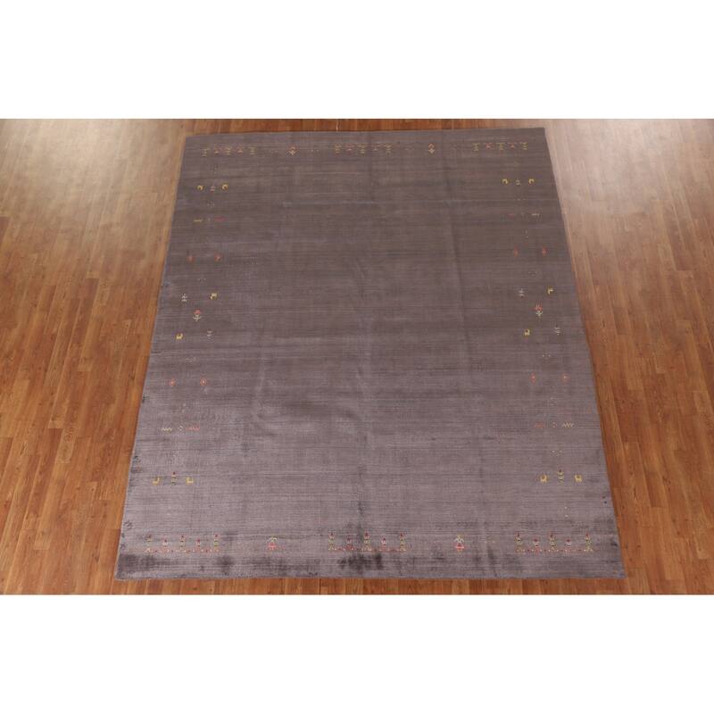 Brown Gabbeh Area Rug Handmade Wool Carpet - 8'1"x 9'10"