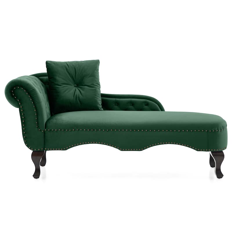 Christopher Knight Home - Bressi Modern Velvet Upholstered Chaise Lounge with Tufted Backrest, Nailhead Trim & Pillow