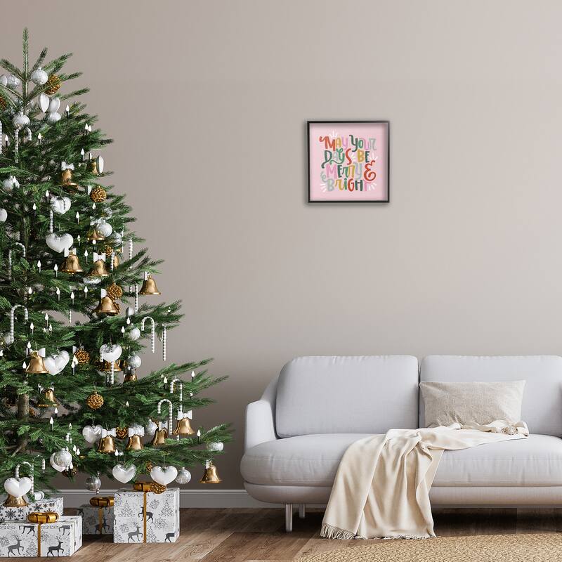 Stupell Pastel Merry & Bright Phrase Framed Giclee Art Design By Sarah Hickman