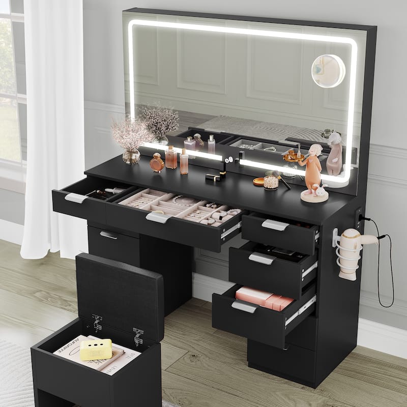 Moasis 46"Vanity With Built-in Socket With Illuminated Mirror and Hair Dryer Rack - 55.8'' H X 46'' W X 11.7'' D