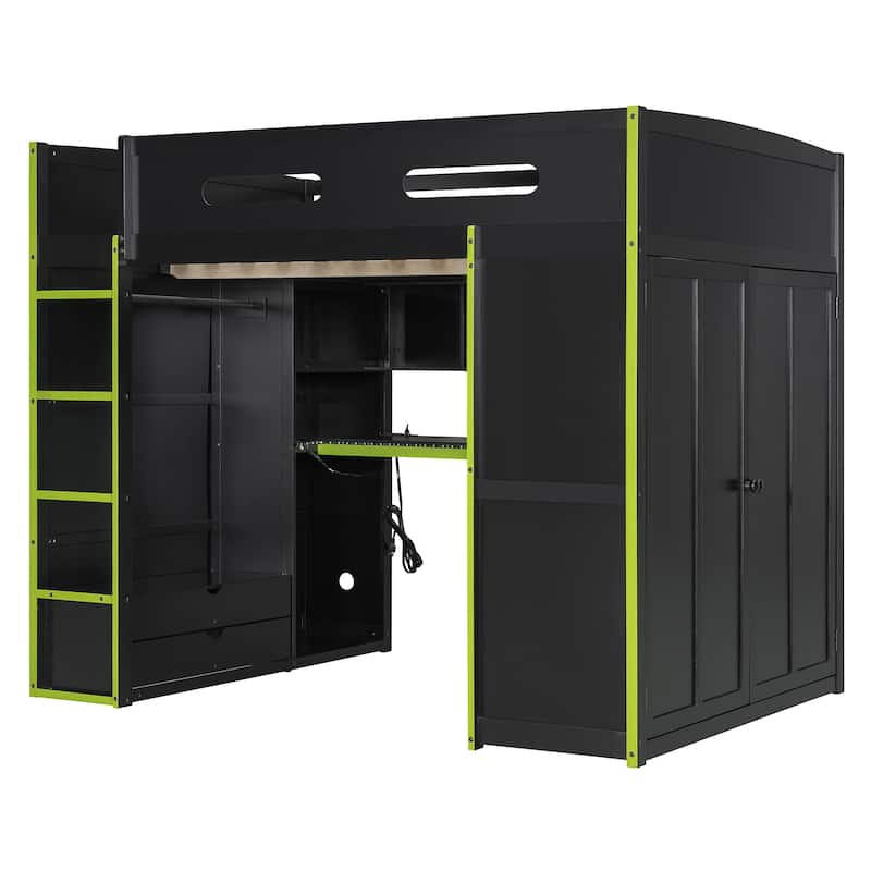 Ultimate Gamer’s Loft Bed with Desk, Storage, and RGB LED Lights by Harper&Bright Designs