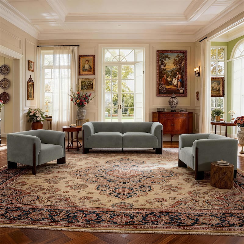 3-Piece Chenille Living Room Set with Loveseat and Accent Chairs - Grey/Chenille