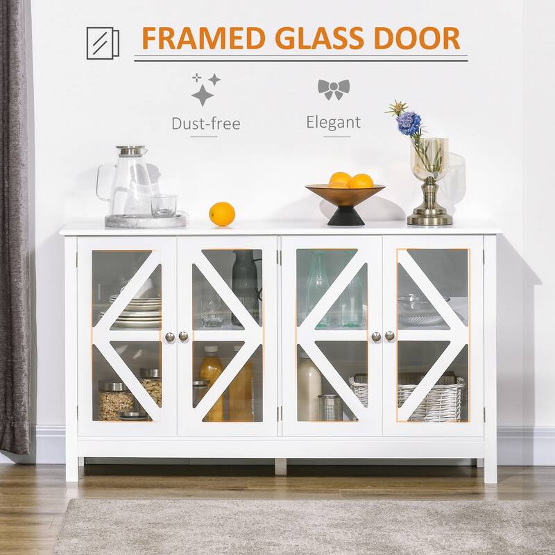 Sideboard Cabinet with Tempered Glass Doors & Adjustable Storage Shelves, White