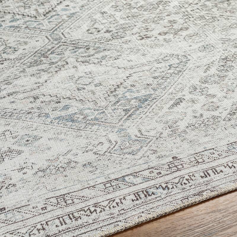 Livabliss Verninac Distressed Medallion Printed Washable Rug