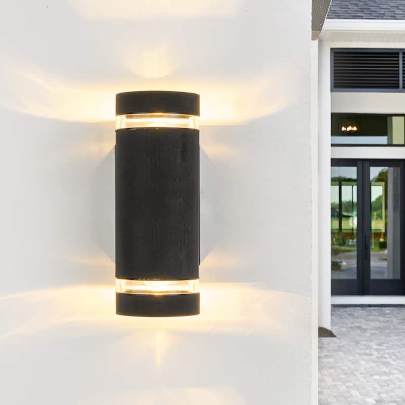 2-Light 10.3" Modern Black Cylinder Outdoor Wall Sconce Lights - 4.1 in. W x 10.3 in. H x 3.9 in. D